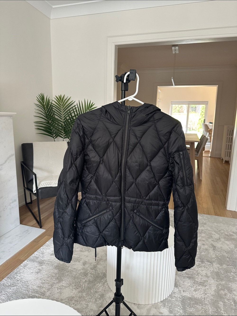 The Kooples Black Quilted Hooded Puffer Jacket